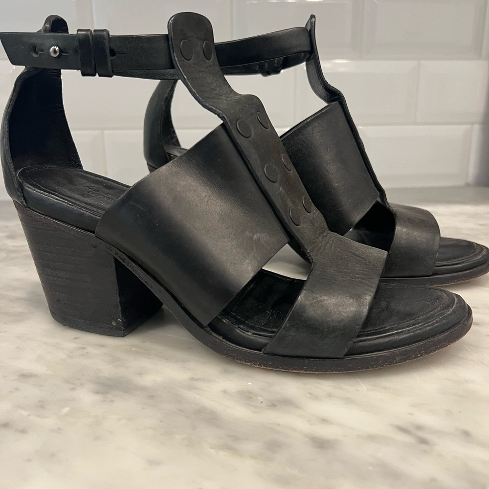 Rag & Bone Black Leather Block Heeled Sandals